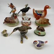 A mixed lot to include a pair of contemporary Italian Mottahedeh china partridge tureens and one