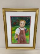 A contemporary watercolour portrait of a child by Jack Keough, signed bottom left in a glazed gilt