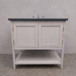 WITHDRAWN -A marble topped painted washstand fitted with Armitage Shanks basin and chrome taps. H.85