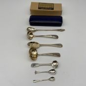 A mixed lot of hallmarked 925 sterling silver to include two Georgian sauce ladles, a Victorian
