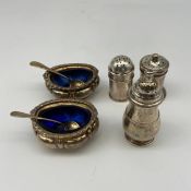 A mixed lot of hallmarked 925 sterling silver to include a pair of 19th century lobed salt cellars