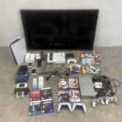 A mixed lot of vintage and contemporary gaming and other electrical equipment to include a