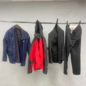 A mixed lot of gentlemen's clothes to include North Face and Gelert jackets and a Chester Barrie