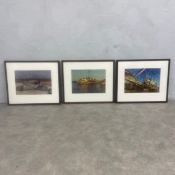 Three framed and glazed photographic art prints depicting shipwrecks. All framed and glazed.