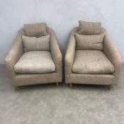 A pair of contemporary tub armchairs in calico upholstery. H.79 W.77 D.88cm.