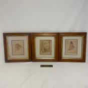 Isaac Robert Cruikshank (1789-1856), three original 19th century pen and ink portrait drawings of