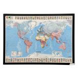 A large contemporary Michelin map of The World. Framed and glazed. H.108 W.151cm