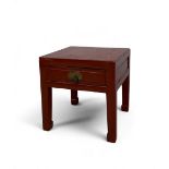 A small Chinese lacquered occasional or lamp table fitted with frieze drawer. H.37 x W.35 x D.35cm