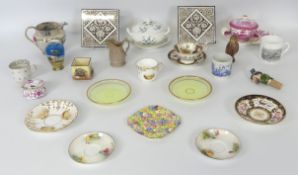A collection of ceramics, including 19th century and later Meissen pink Indian pattern inkwell,