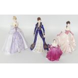 3 Coalport figurines, Midnight Masquerade, Happy Birthday and Joanne and Royal Worcester figure A