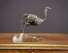 AN AGATE AND MALACHITE MODEL OF A RUNNING OSTRICH