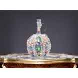 AN EARLY 20TH CENTURY DUTCH ENAMELLED GLASS DECANTER