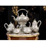 A MAGNIFICENT 19TH CENTURY SILVER TEA AND COFFEE SET BY HUNT & ROSKELL C. 1871