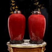 A LARGE PAIR OF CHINESE SANG DE BOEUF PORCELAIN VASES