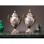 A PAIR OF 19TH CENTURY LOUIS XVI STYLE MARBLE AND ORMOLU URNS