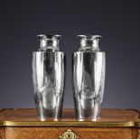 A FINE PAIR OF JAPANESE SOLID SILVER AND GOLD INLAID VASES CIRCA 1900