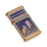 A FINE 18TH CENTURY SWISS GOLD, ENAMEL AND SEED PEARL BOX, C. 1790
