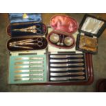Cased Set of 6 Silver Handle Tea Knives, Cased Tea Knives, 2 Cases of Nut Cracks, Cased Salts, and