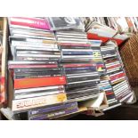 Four trays of assorted LP records, 7" singles, CD's and VHS videos