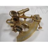 A wooden cased modern reproduction brass sextant