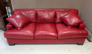 Contemporary Red Leather 3-Seat Sofa.