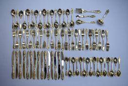 FB Rogers Gilt Wash Flatware Service in Casket, 79 Pieces.