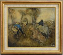 Felix Varla Oil on Canvas, Farm Scene.