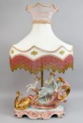 Italian Porcelain Lady & Cherub Figural Lamp.