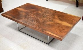 Modernist Burl Top Rectangular Coffee Table.