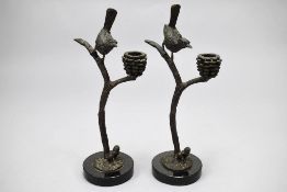 Pair of Metal Bird & Nest Candle Holders.