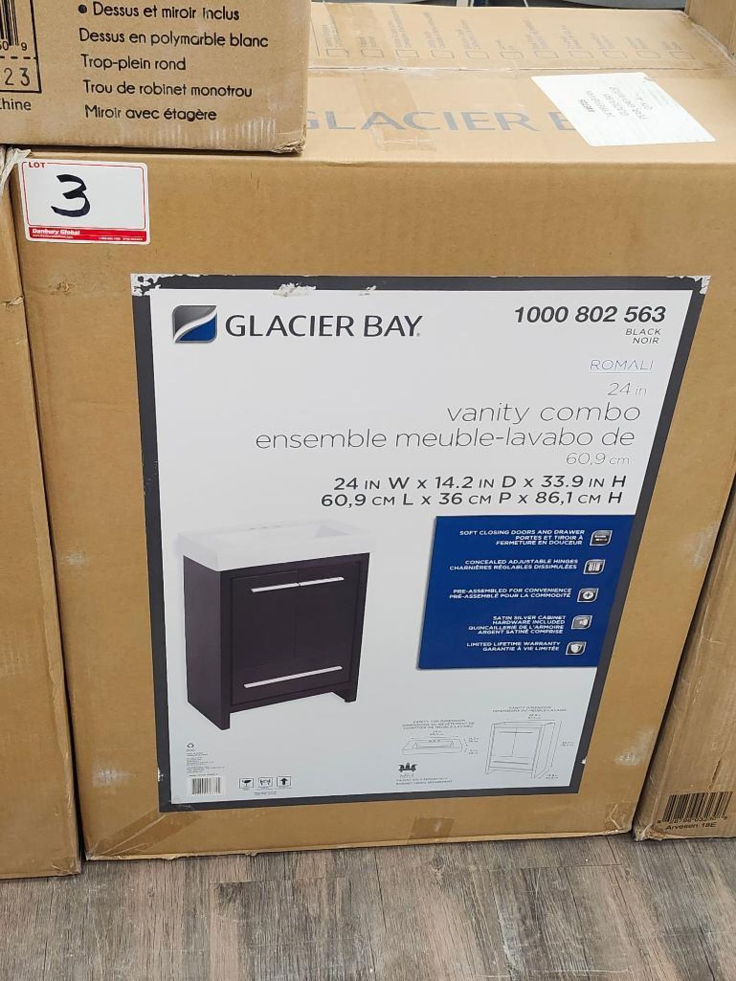 GLACIER BAY 1000 800 563 BLACK 24" VANITY