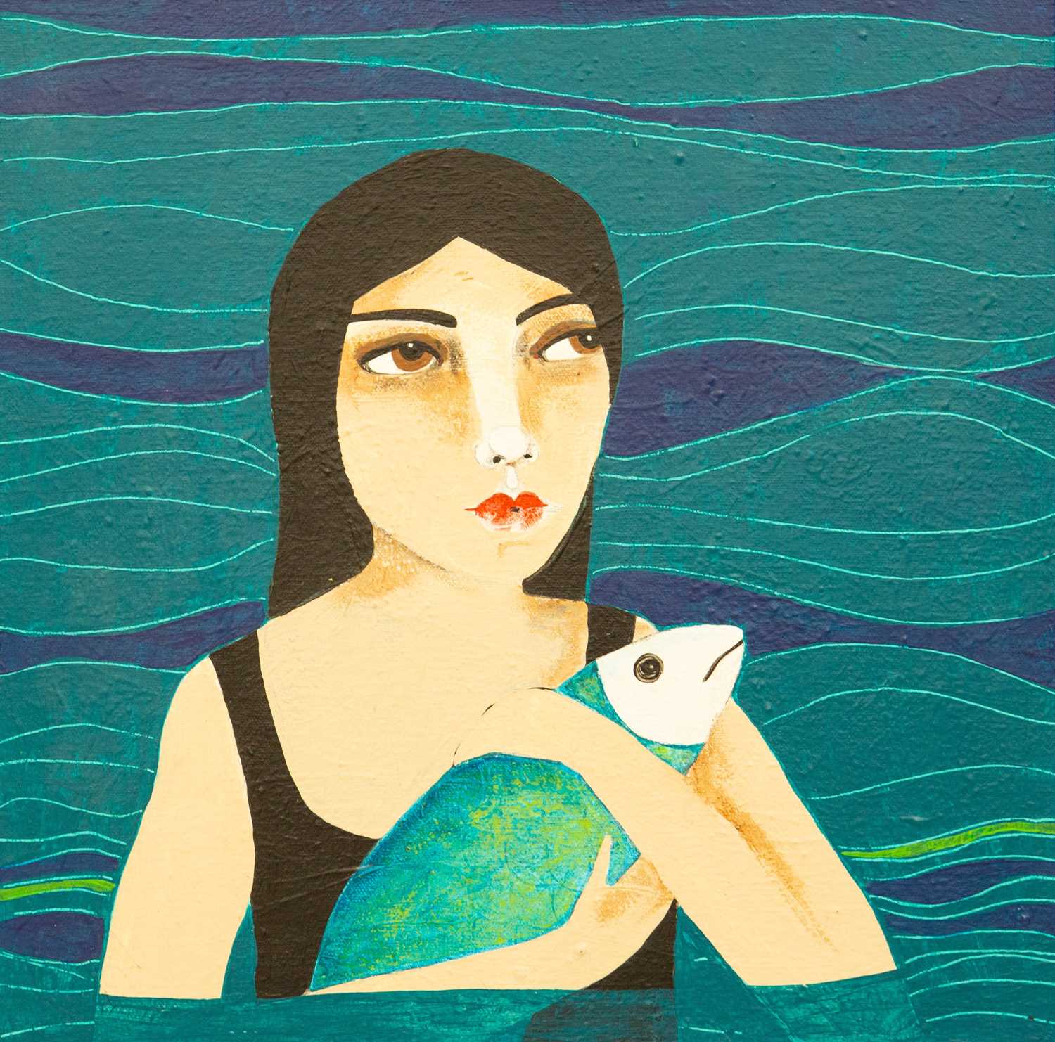 Anne Boo WHETTER (XX-XXI) Girl With Fish Acrylic on canvas, signed ...