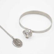 A Georg Jensen St Christopher pendant necklace and Swedish silver with a rock crystal bangle by Beng
