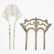 Two large Edwardian silver hair slides/combs.