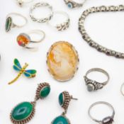 A selection of silver jewellery.