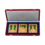 Pahlavi Iran 1968 enamel Coronation Commemorative medal presentation set, in the form of postage