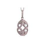 A diamond-set egg pendant necklace, claw-set throughout with brilliant-cut diamonds, approximately