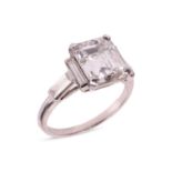 An emerald-cut diamond ring, featuring an emerald-cut diamond of approximately 4.20ct, with an