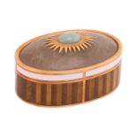 Gerald Benney - a gem-set enamel box in 18ct gold, of oval form, the cover comprising a large carved