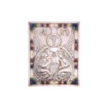 Omar Ramsden - An Arts & Crafts gem-set silver plaque, London 1932, of rectangular form, the panel