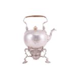 A George II silver spirit kettle on stand, by Edward Vincent, London 1738, of globular form with a