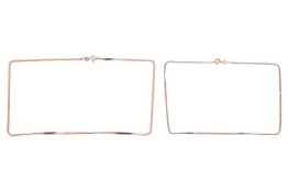 Two 9ct gold chains; comprising a serpent link necklace in 9ct rose gold, 48.0 cm long; and a Boston