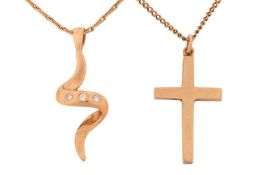 Two pendants, comprising a diamond-set spiral pendant, in 9ct yellow gold, to a 9ct gold paperlink c