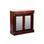 A Victorian rosewood chiffonier, with white marble top and mirrored doors, 95 cm high x 98.5 cm x 36