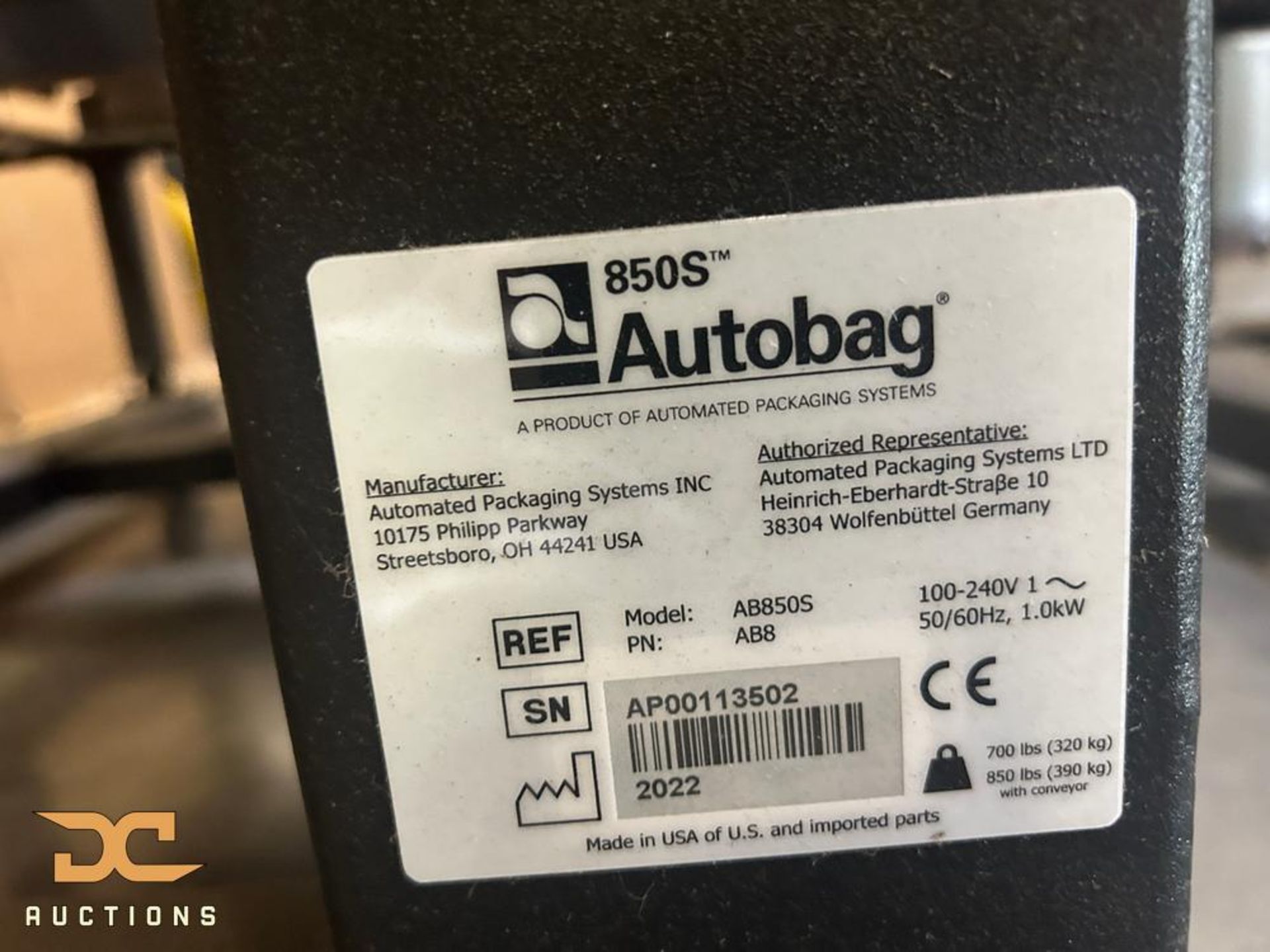{ Choice of lots: 417 } (1) 2022 Autobag 850s Make: Autobag Model: 850S ...