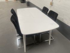 Fara White Extending Dining Set (Table + 4 Grey Velvet Lukas Chairs)