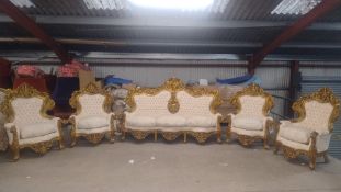 Gold and cream carved sofa with 4 chairs