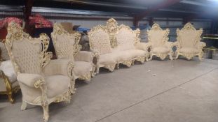 Ivory and Cream Craved Sofa and 4 Chairs