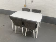 Fara White Dining Set (Table + 4 Grey Velvet Lukas Chairs)