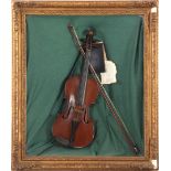 Violin with bow, marked with label